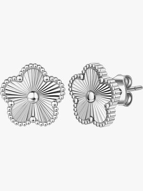 Silver Floral Clover Stud Earrings - Silver